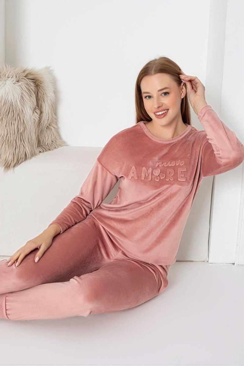 Γυναικεία Πιτζάμα Velvet "Pijamangel" NUOVO AMORE POUDRA