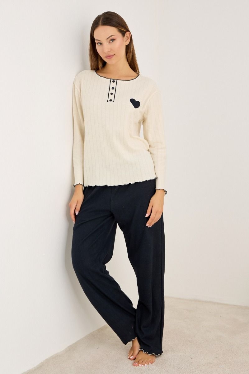 Γυναικεία Μακρυμάνικη Πιτζάμα "siyah inci" απαλή σε διάφορα χρώματα