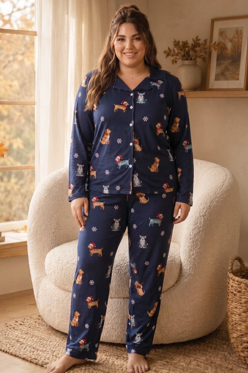 Γυναικεία Πιτζάμα Plus Size Thermal SOFT μπλε χριστουγεννιάτικη