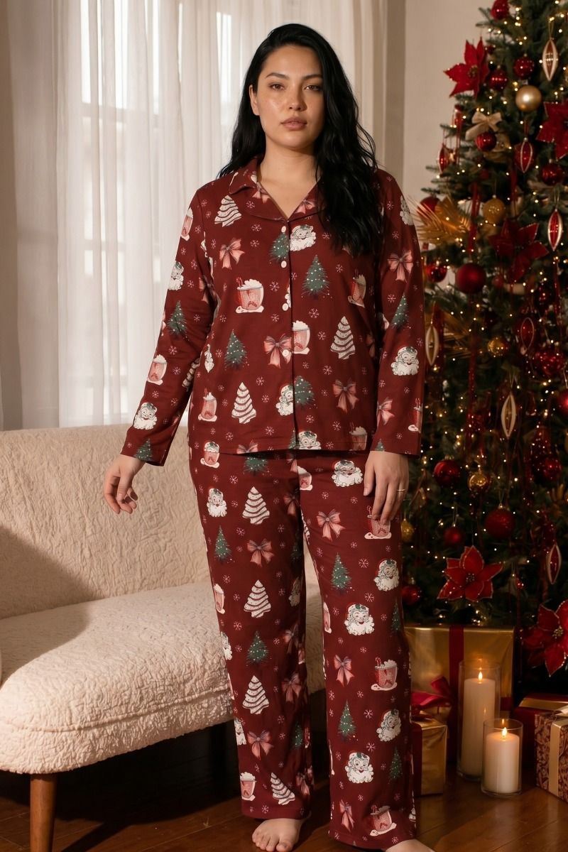 Γυναικεία Πιτζάμα Plus Size Thermal "siyah inci" SANTA