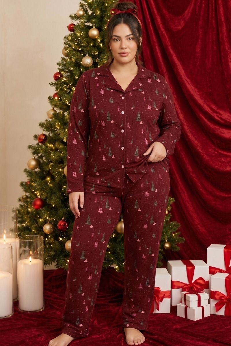 Γυναικεία Πιτζάμα Plus Size Thermal "siyah inci" XMAS TREE