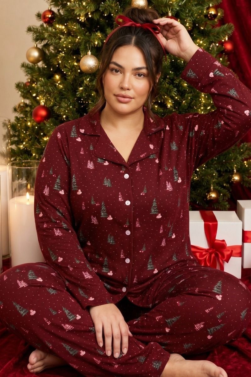 Γυναικεία Πιτζάμα Plus Size Thermal "siyah inci" XMAS TREE