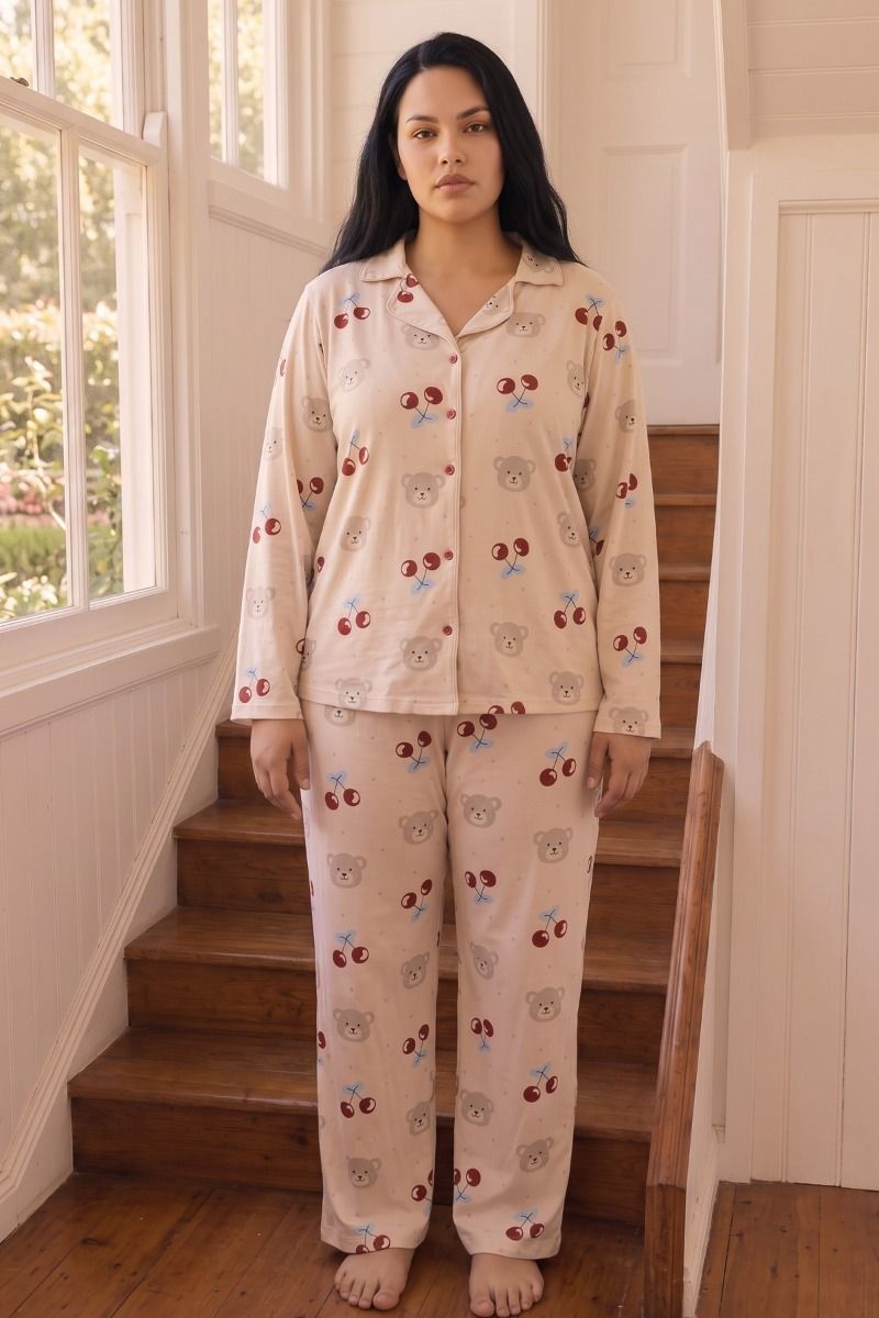 Γυναικεία Πιτζάμα Plus Size Thermal "siyah inci" CHERRY