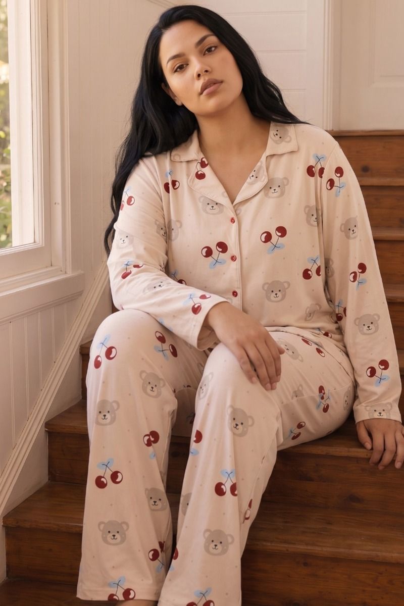 Γυναικεία Πιτζάμα Plus Size Thermal "siyah inci" CHERRY