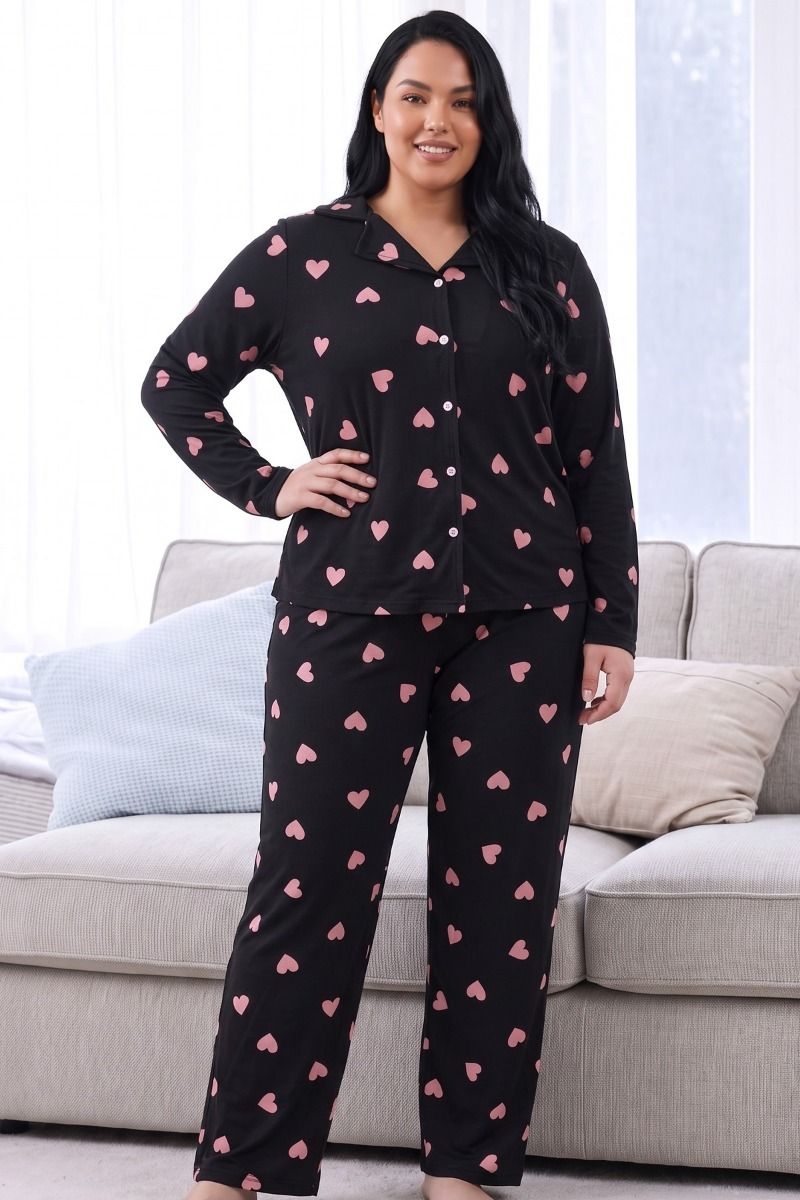 Γυναικεία Πιτζάμα Plus Size Thermal "siyah inci" RONY