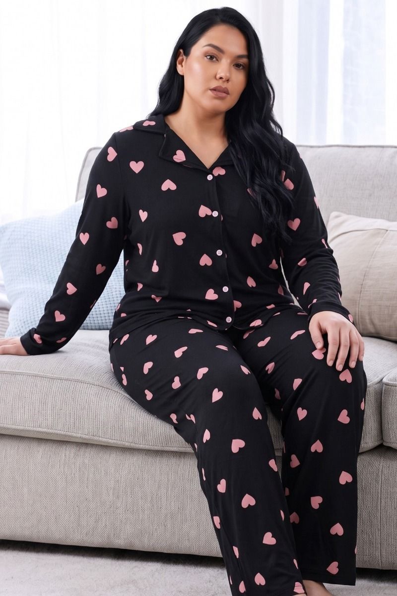 Γυναικεία Πιτζάμα Plus Size Thermal "siyah inci" RONY