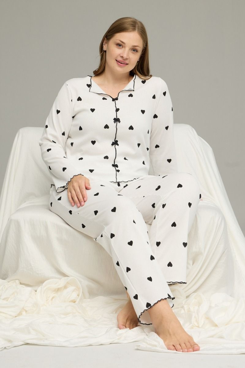 Πιτζάμα Plus Size "Siyah Inci" HEART WHITE