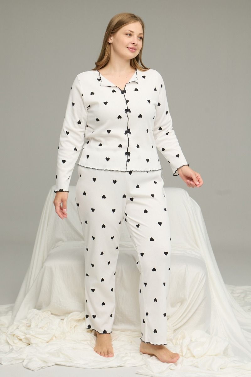 Πιτζάμα Plus Size "Siyah Inci" HEART WHITE