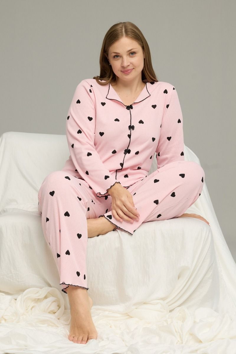 Πιτζάμα Plus Size "Siyah Inci" HEART PINK