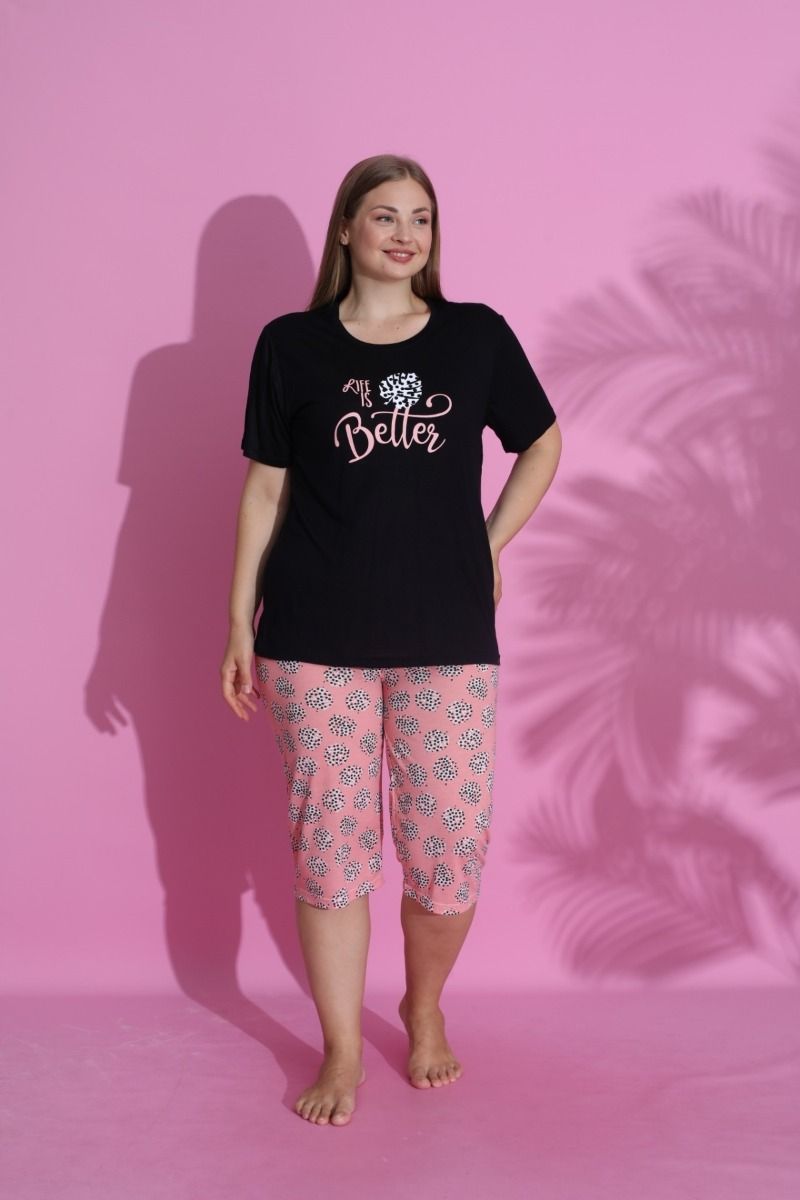 Πιτζάμα Plus Size Κάπρι "PijaMood" με σχέδια