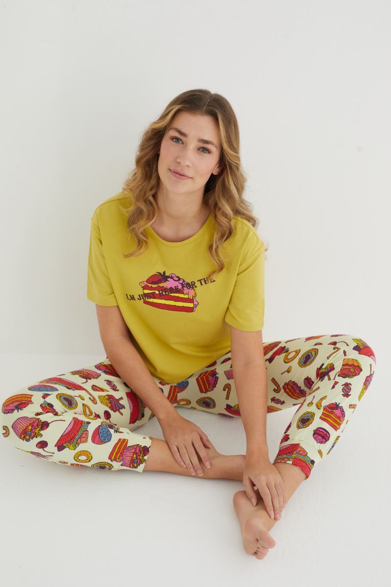 Γυναικεία Καλοκαιρινή Πιτζάμα Ipektenim CAKE Βαμβακερή Μουσταρδί