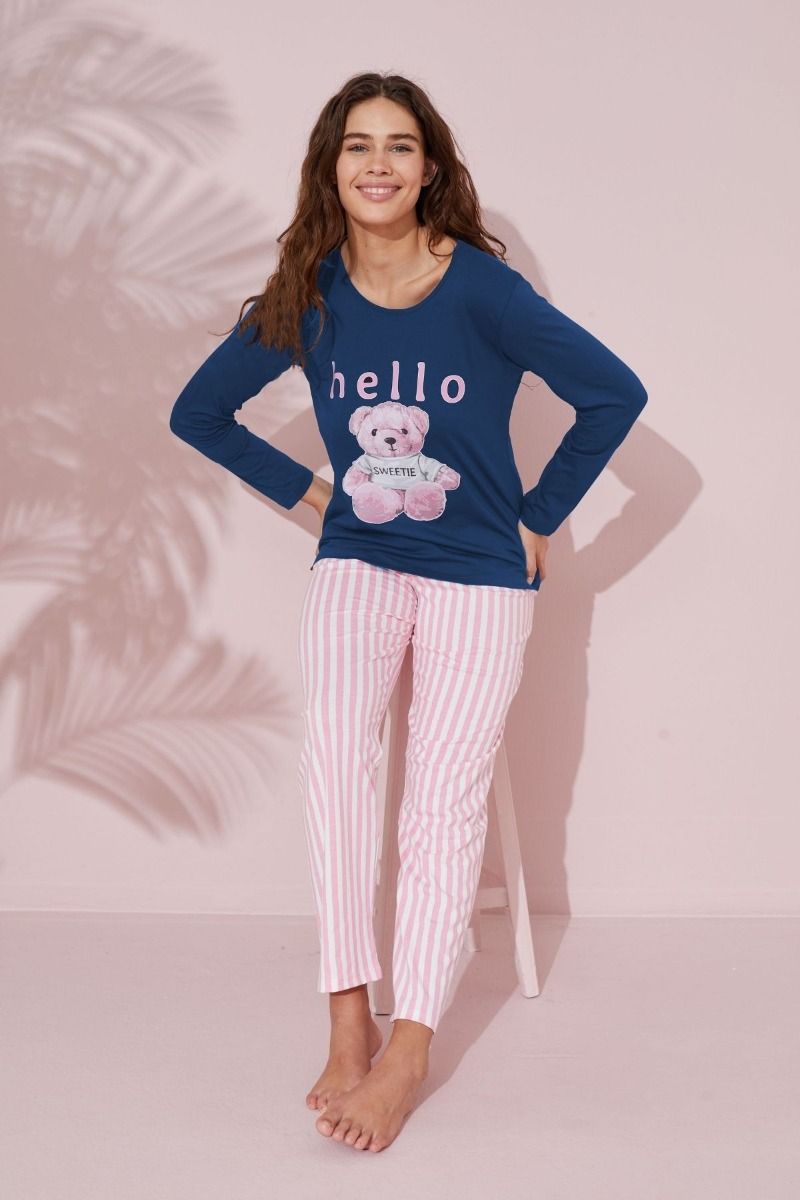 Γυναικεία Πιτζάμα ροζ σκούρο μπλε ριγέ μαμά και κόρη