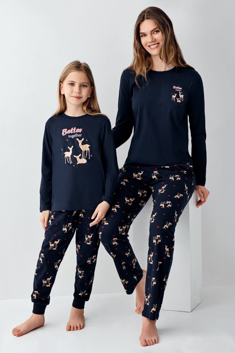 Γυναικεία Πιτζάμα χειμωνιάτικη μπλε χρώμα σχέδιο με ελαφάκια