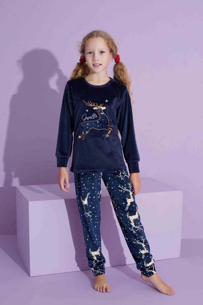 Κοριτσίστικη χειμωνιάτικη πιτζάμα βελούδινη μπορντό χρώμα μαμά κόρη