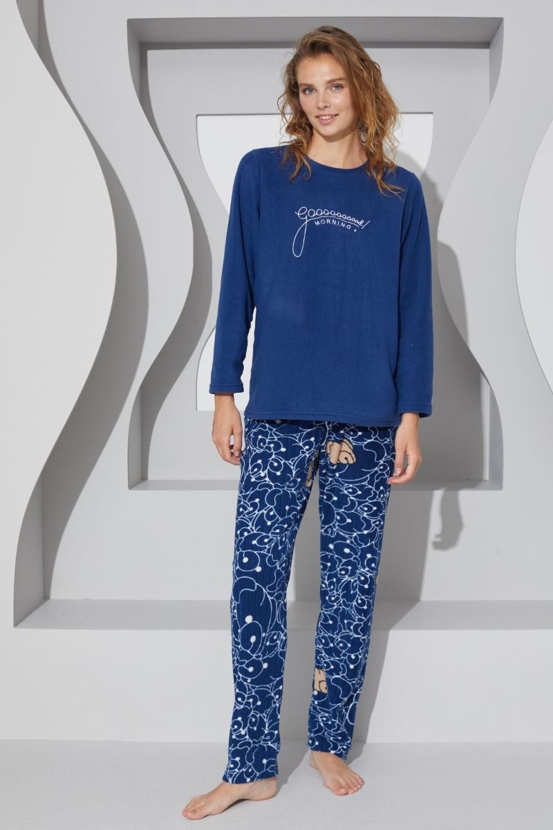 Γυναικεία Πιτζάμα φλις σκούρο μπλε χρώμα με σχέδιο