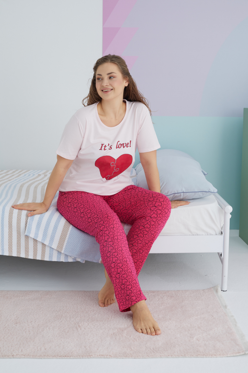 Γυναικεία Καλοκαιρινή Πιτζάμα Plus Size Sexen Love Puzzle Βαμβακερή