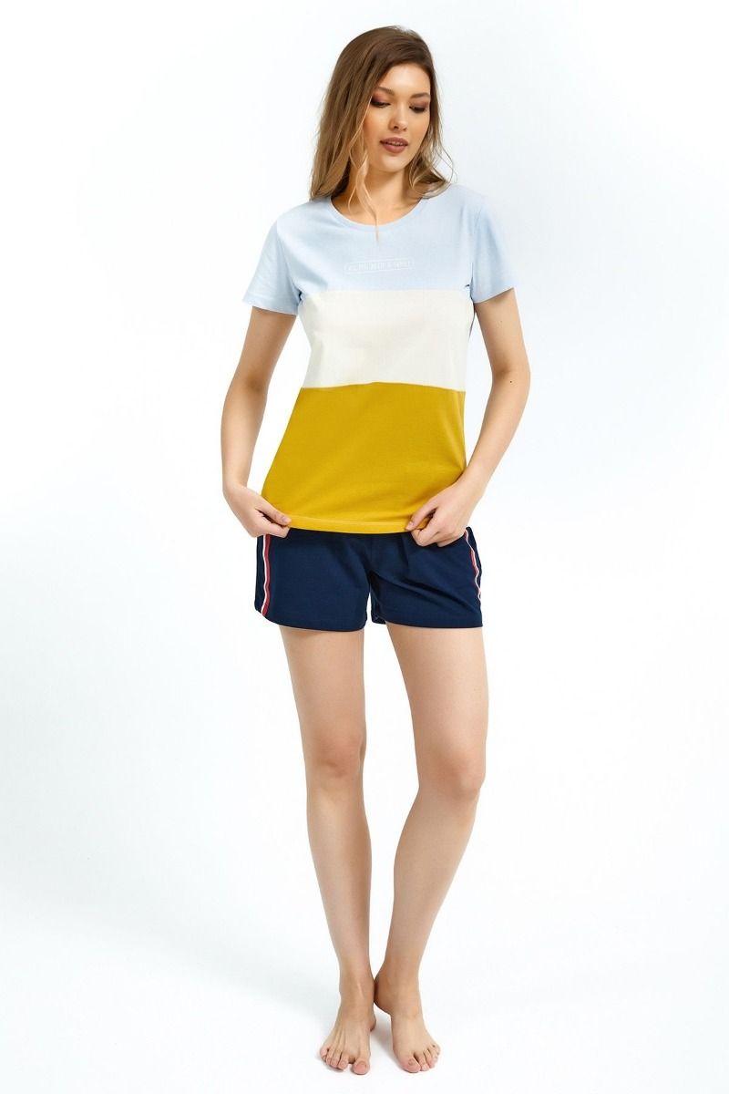 Γυναικεία πιτζάμα καλοκαιρινή κοντομάνικη σορτσάκι βαμβακερή ριγέ τριχρωμία