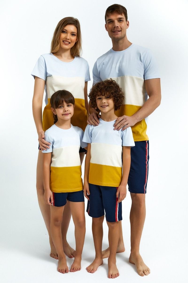 Καλοκαιρινή αγορίστικη παιδική πιτζάμα τρίχρωμη βαμβακερή με σορτσάκι