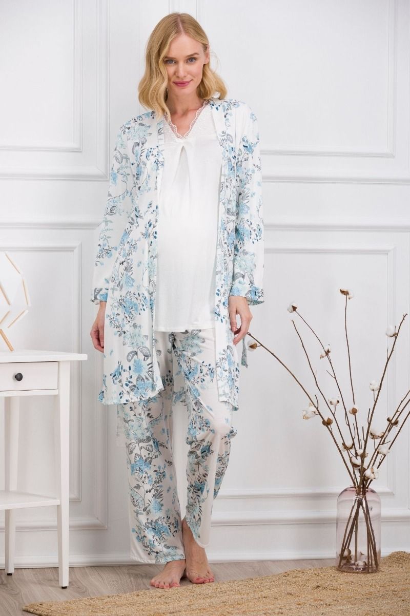 Γυναικεία Πιτζάμα Εγκυμοσύνης Με Ρόμπα φλοραλ μακρυ παντελονι βισκοζη