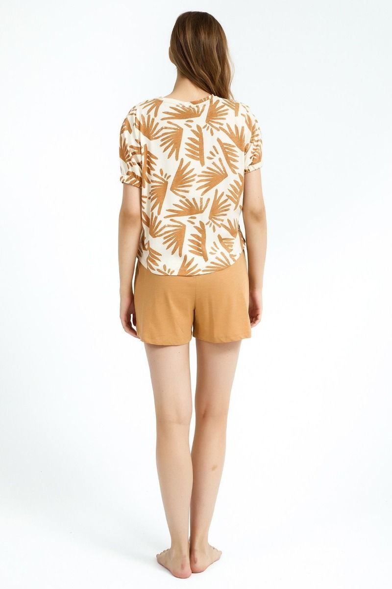 Γυναικεία καλοκαιρινή πιτζάμα κοντομάνικη σορτσάκι βαμβακερή μουσταρδί