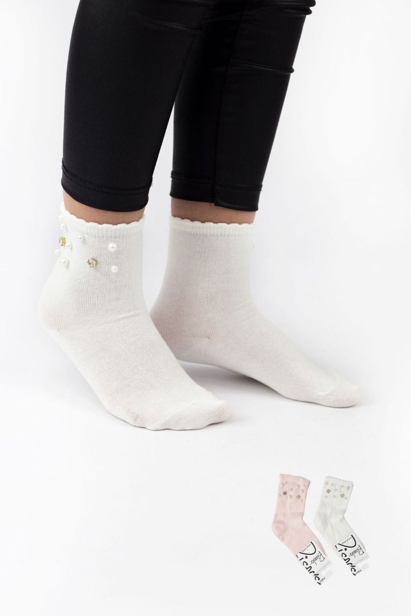 Κοριτσίστικες παιδικές κάλτσες 2 ζευγάρια ροζ εκρού πέρλες