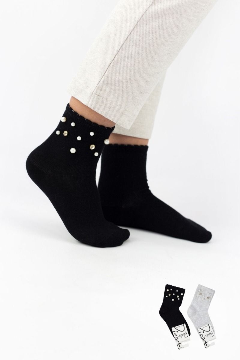 Κοριτσίστικες παιδικές κάλτσες 2 ζευγάρια μαύρο γκρι πέρλες