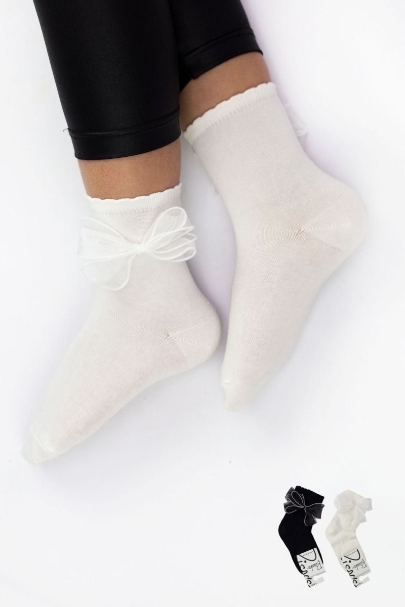 Κοριτσίστικες παιδικές κάλτσες 2 ζευγάρια μαύρο λευκό με φιόγκο