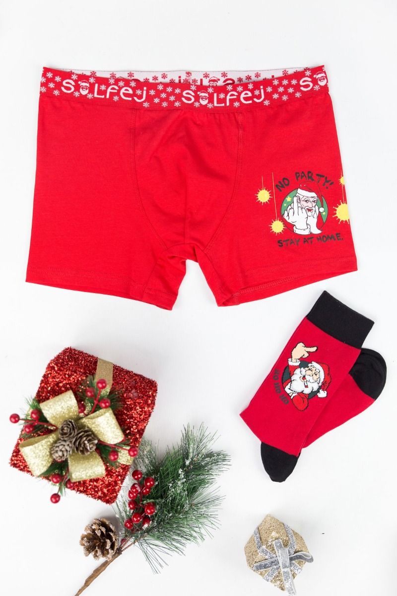 Ανδρικό χριστουγεννιάτικο σετ boxer και κάλτσα Solfej NO PARTY