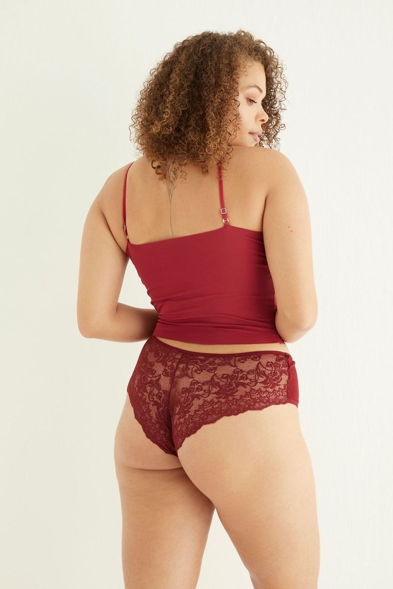 Γυναικείο brazilian εσώρουχο plus size με δαντέλα μπορντό