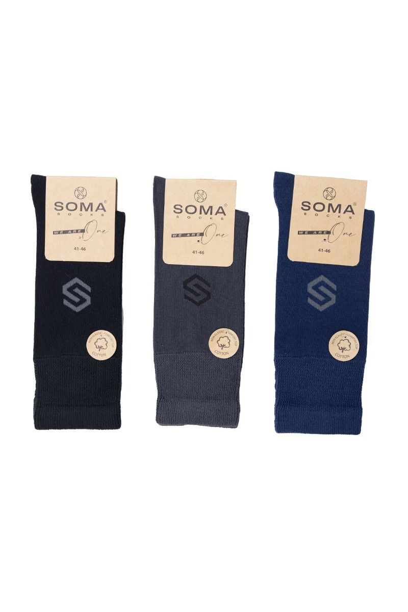 Ανδρικές μονόχρωμες κάλτσες τριαδα οργανικο βαμβακι μαυρο γκρι μπλε