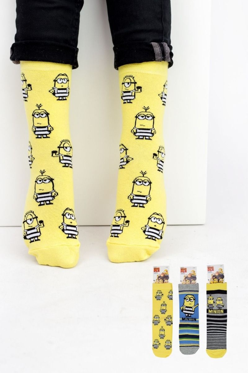 Αγορίστικες Παιδικές κάλτσες αθλητικές 3 ζευγάρια MINIONS