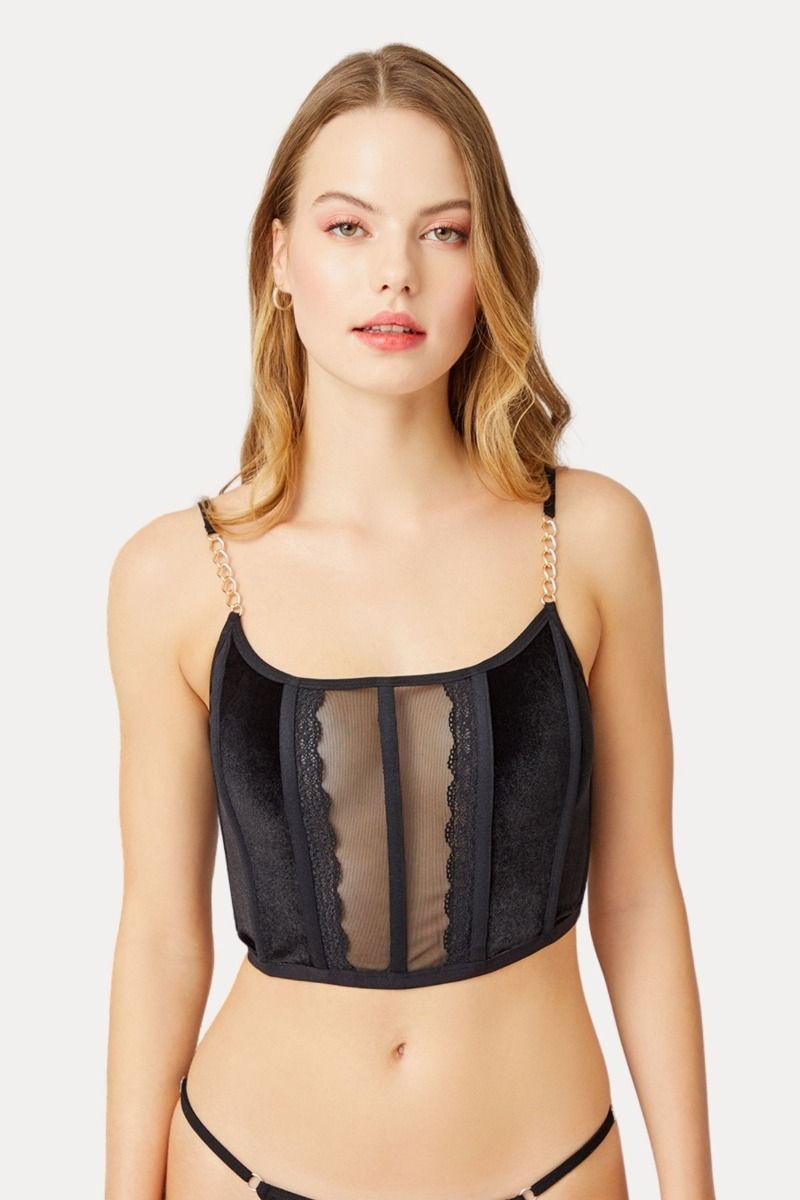Γυναικείο σουτιέν κορσές βελούδινος με αλυσίδες στις τιράντες