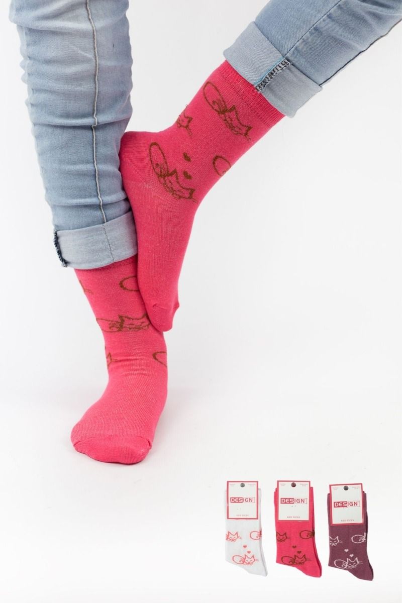 Κοριτσίστικες παιδικές κάλτσες 3 ζευγάρια γάτες τρία χρώματα