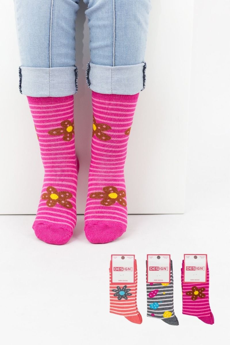 Κοριτσίστικες Παιδικές κάλτσες με λουλούδια 3 ζευγάρια