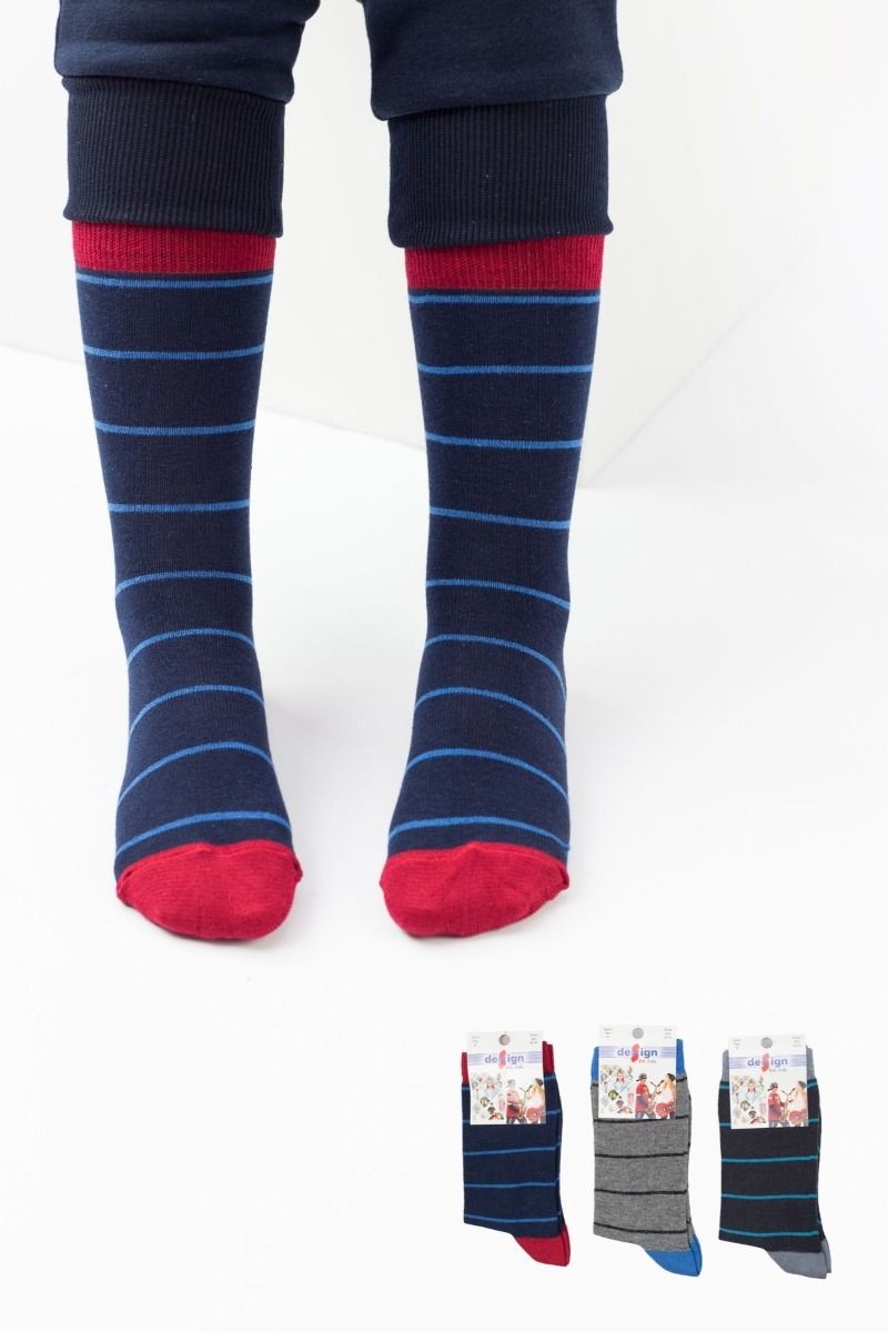 Αγορίστικες παιδικές κάλτσες 3 ζευγάρια με ρίγες μπλε