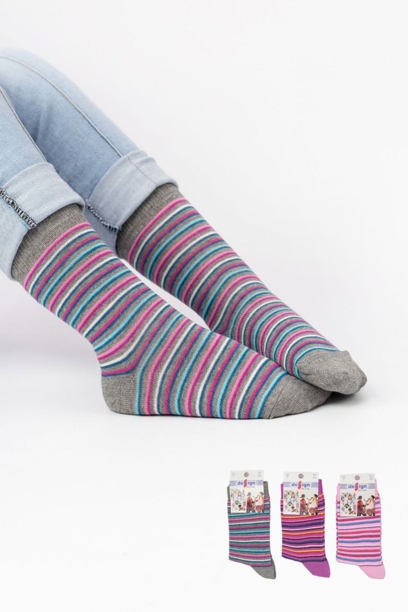 Κοριτσίστικες Παιδικές κάλτσες με πολύχρωμες ρίγες 3 ζευγάρια