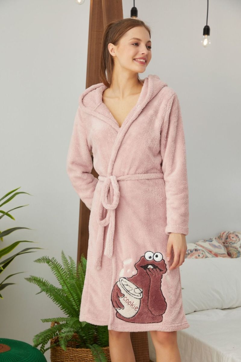 Φλις γυναικεια ρομπα ροζ με κουκουλα μακρυμανικη