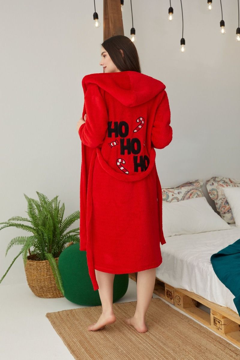 Γυναικεία Ρόμπα Fleece siyah inci HO HO HO