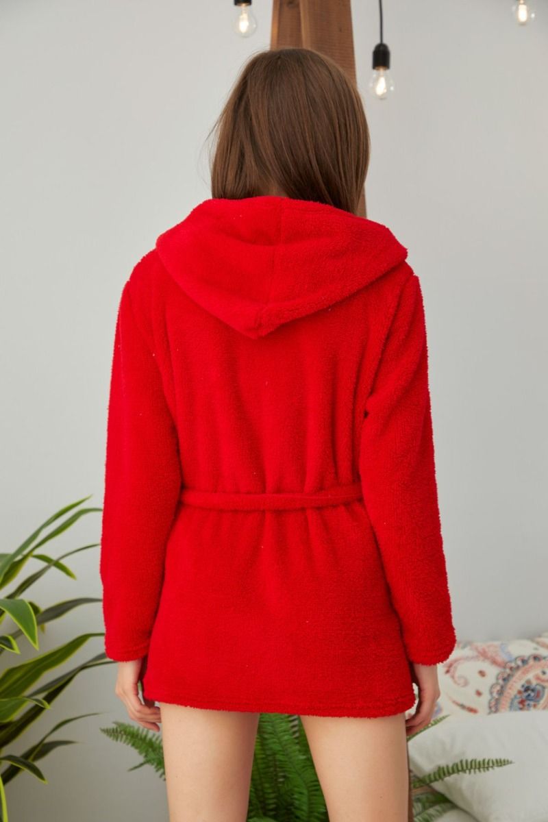 ρομπα γυναικεια φλις μακρυμανικη με κουκουλα μινι