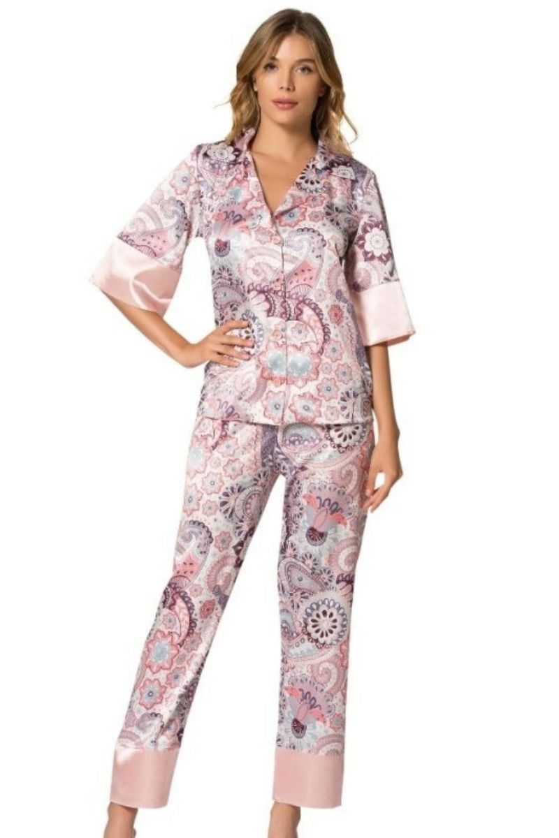 Πιτζάμα Σατέν Floral Ροζ Moongirl KAMILA κοντομανικη ισια γραμμη