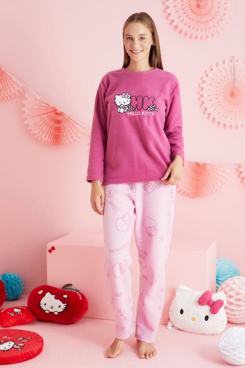 Γυναικεία Πιτζάμα φλις φούξια χρώμα hello kitty σχέδιο