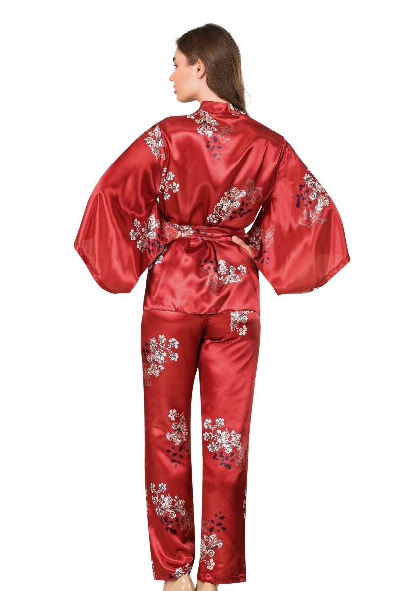 Γυναικεία σατέν πιτζάμα με ρόμπα Moongirl BLOSSOM