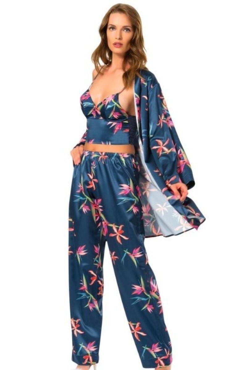 Πιτζάμα Σατέν Με Ρόμπα Moongirl LILIAN φλοραλ τιραντακι