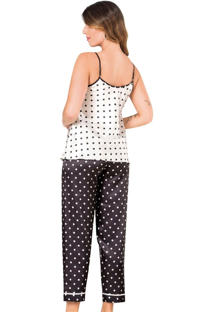 Γυναικεία σατέν πιτζάμα MARIAH πουα με φιογκακια μακρυ παντελονι