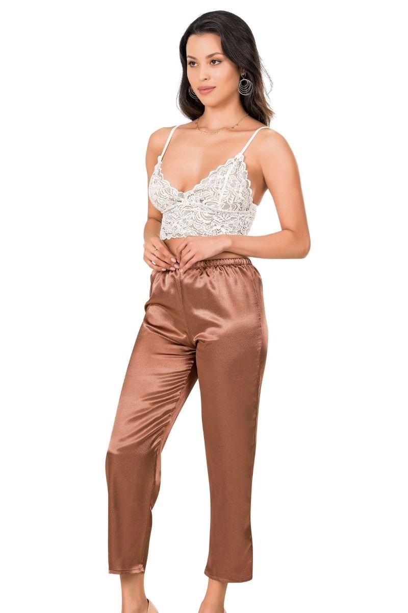 Γυναικεία σατέν πιτζάμα Moongirl MONICA λευκο μπραλετ τοπ