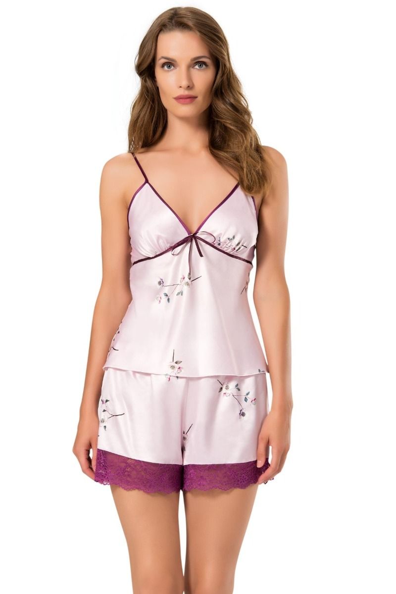 Πιτζάμα Σορτς Σατέν Moongirl YVONNE με φιογκακι με λουλουδια