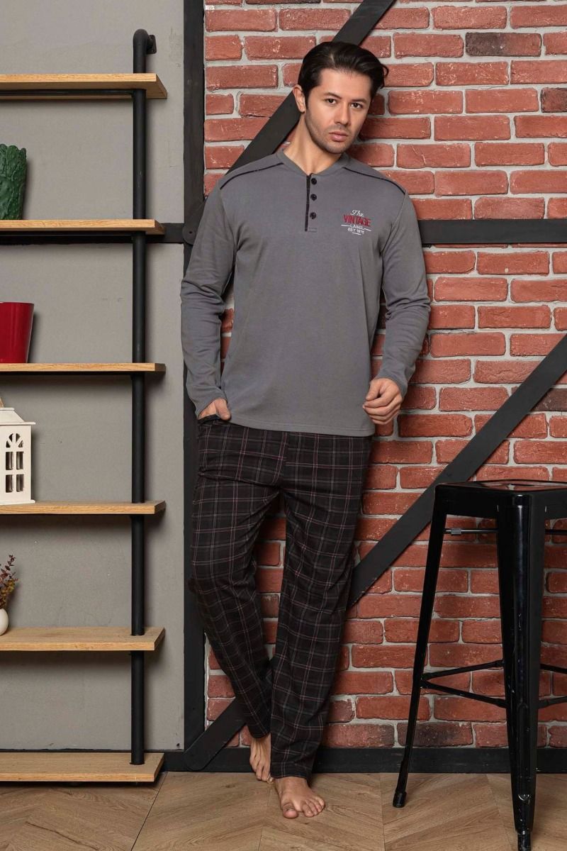 Ανδρική πιτζάμα χειμωνιάτικη Pijamangel LEO Βαμβακερή