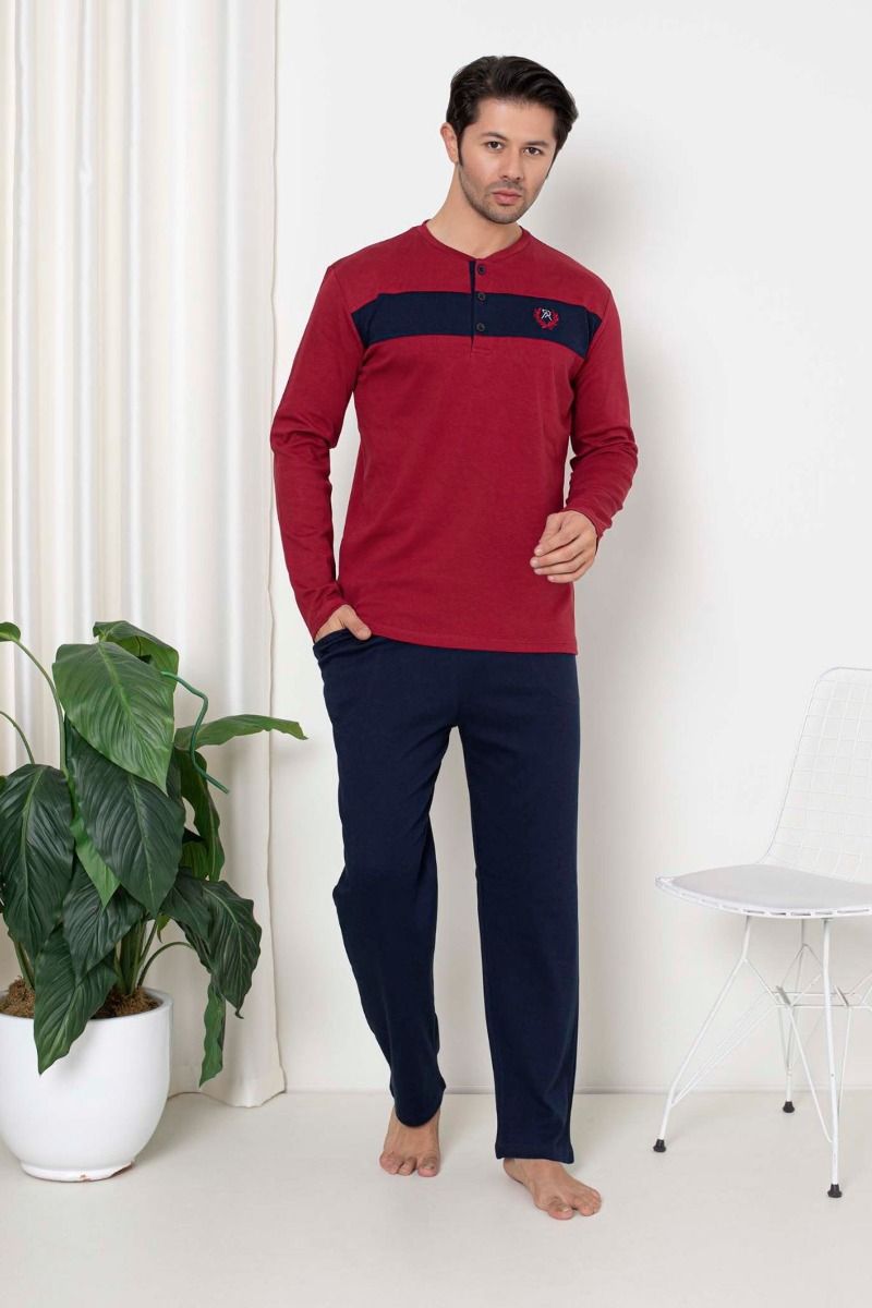 Ανδρική πιτζάμα χειμωνιάτικη σκούρο πράσινο μαύρο με κουμπάκια βαμβακερή