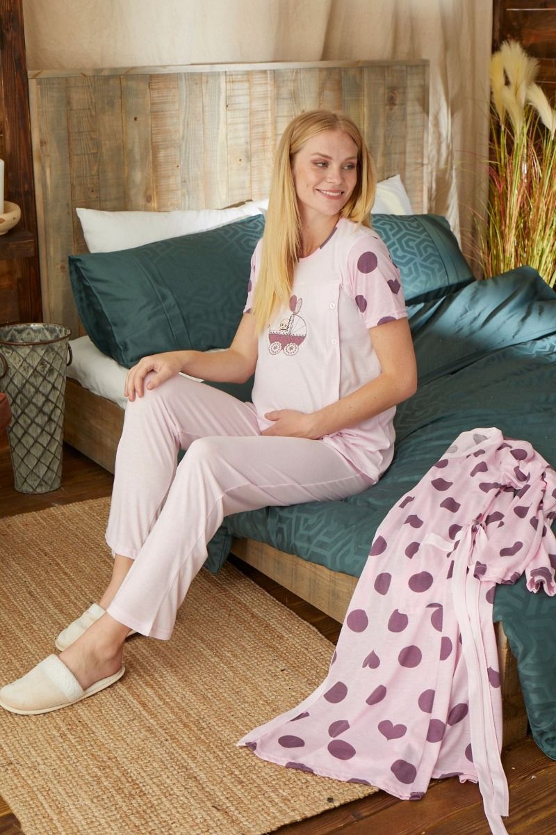 Γυναικεία πιτζάμα εγκυμοσύνης και θηλασμού με ρόμπα πουά