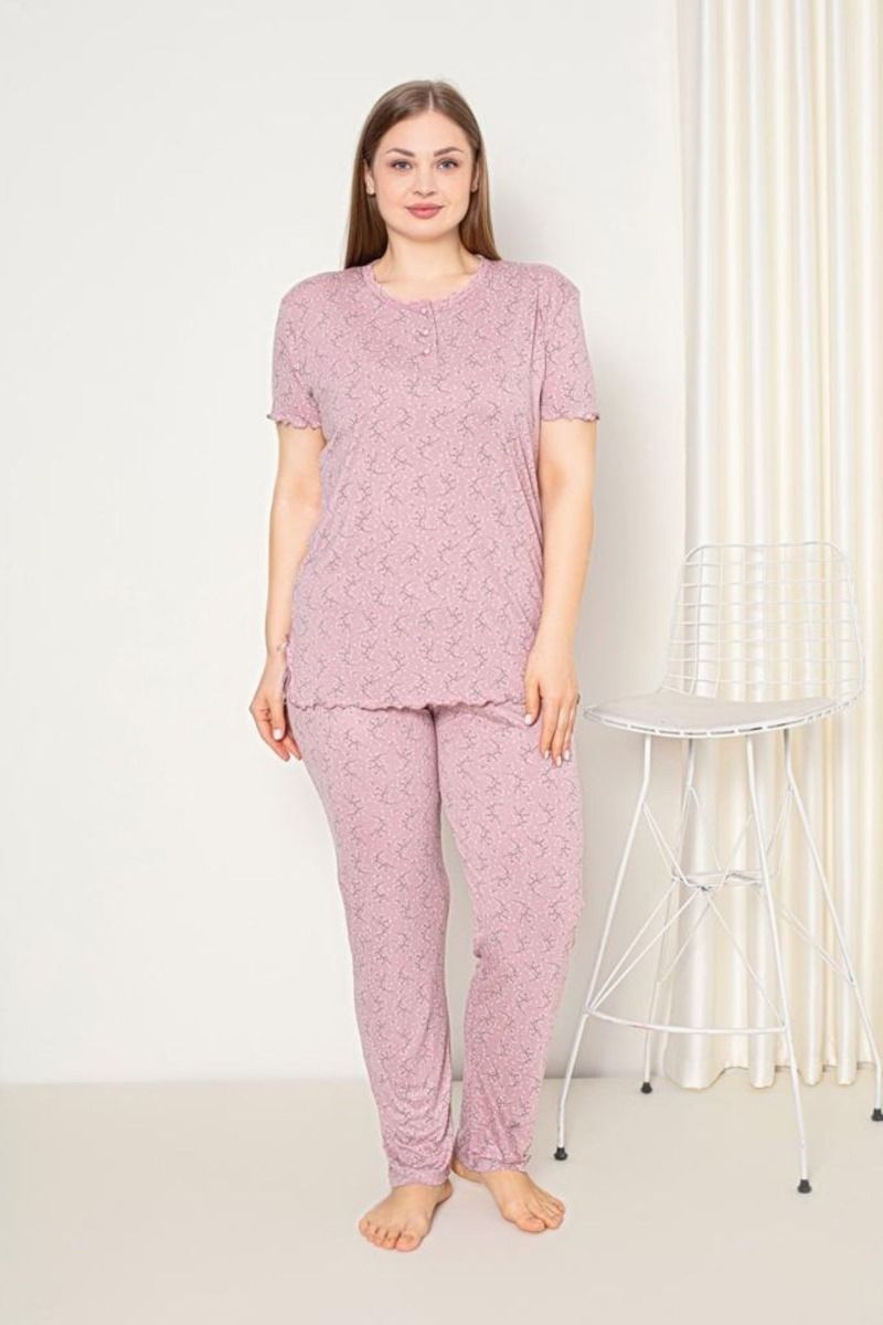 Γυναικεία πιτζάμα plus size κοντομάνικη καλοκαιρινή από βισκόζη